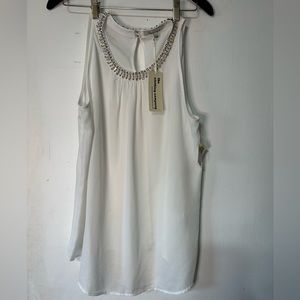 White womens top with neck sequence